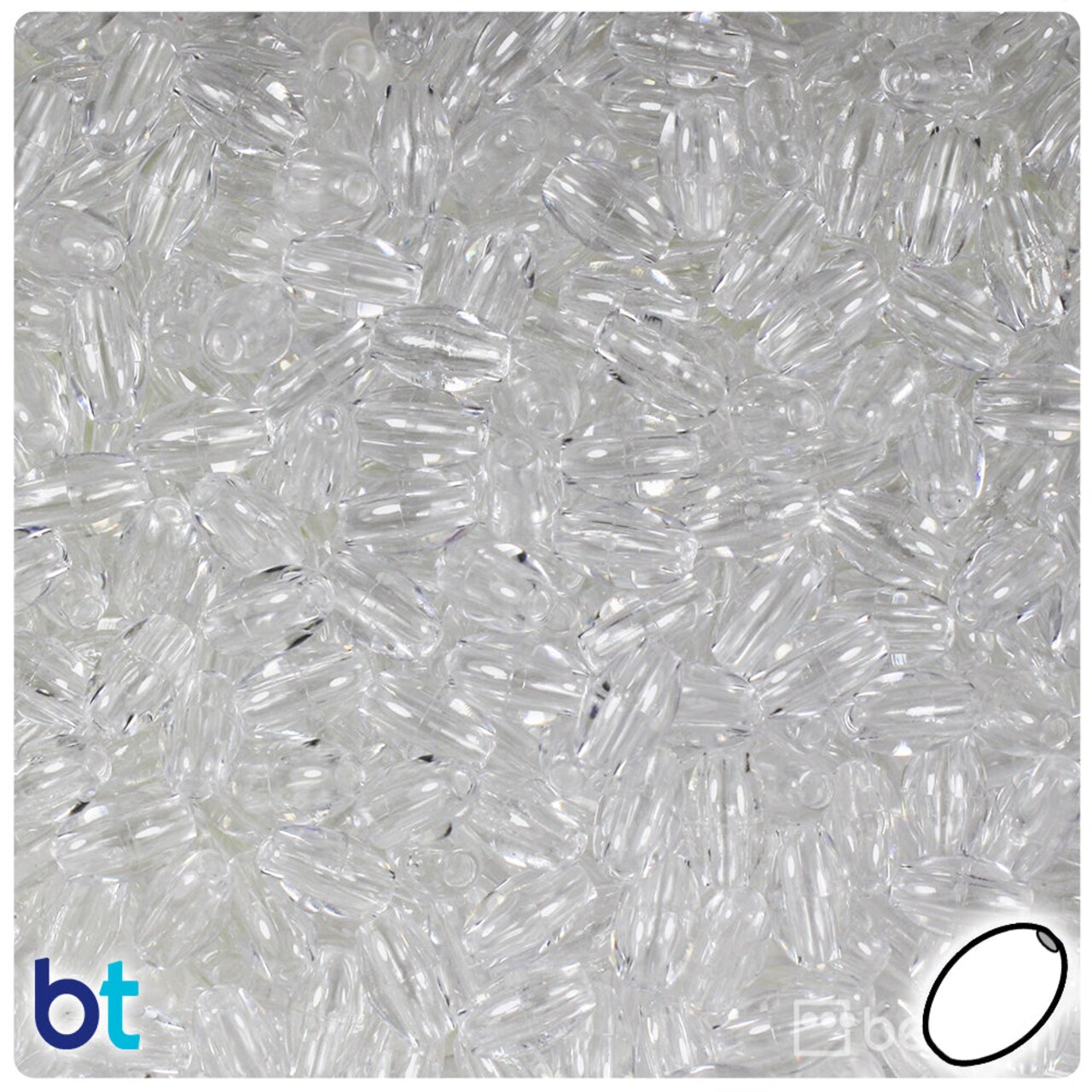 BeadTin Crystal Transparent 9mm Oat Plastic Craft Beads (500pcs)